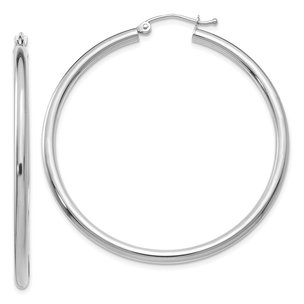 2.5mm, 14k White Gold Classic Round Hoop Earrings, 45mm (1 3/4 Inch)