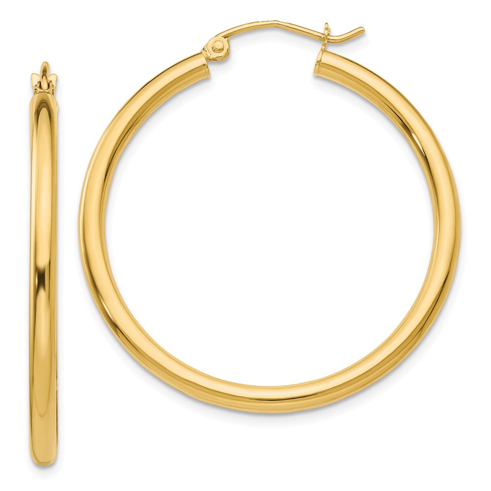 2.5mm, 14k Yellow Gold Classic Round Hoop Earrings, 35mm (1 3/8 Inch)