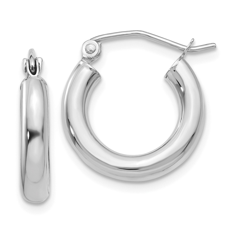 3mm, 14k White Gold Classic Round Hoop Earrings, 15mm (9/16 Inch)