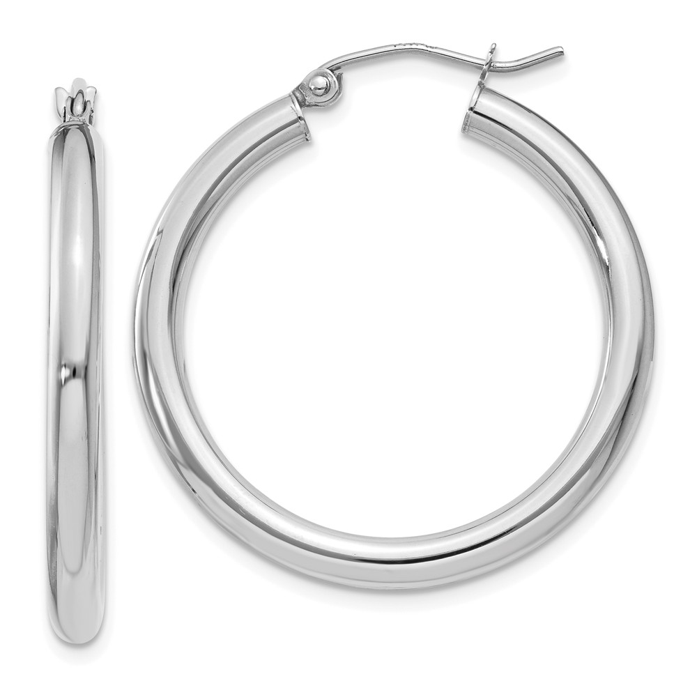 3mm, 14k White Gold Classic Round Hoop Earrings, 30mm (1 1/8 Inch)