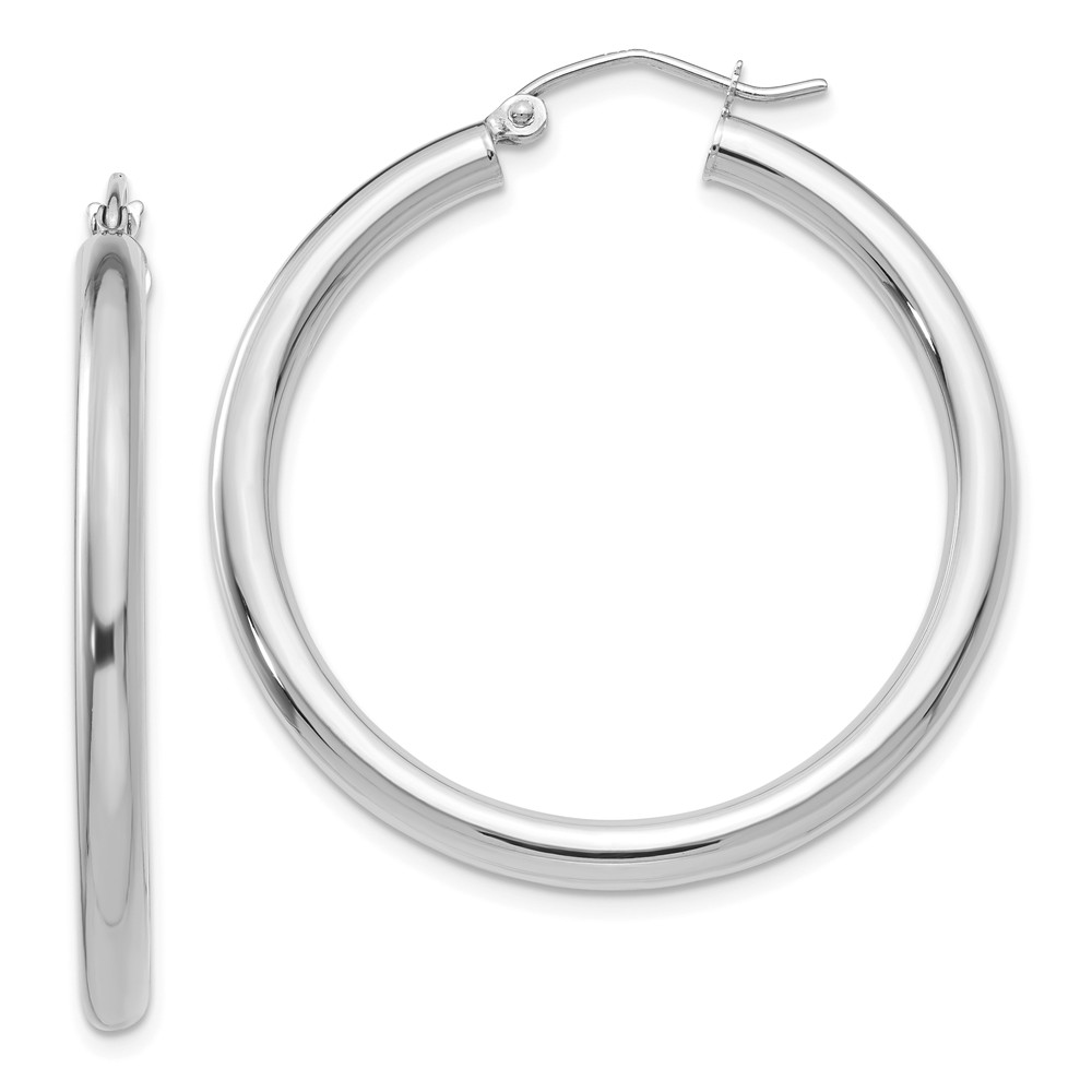 3mm, 14k White Gold Classic Round Hoop Earrings, 35mm (1 3/8 Inch)