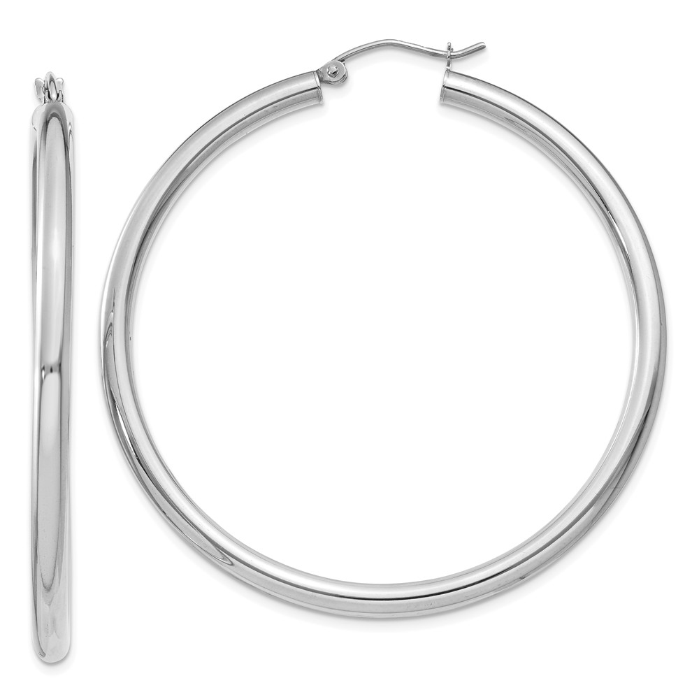 3mm, 14k White Gold Classic Round Hoop Earrings, 50mm (1 7/8 Inch)