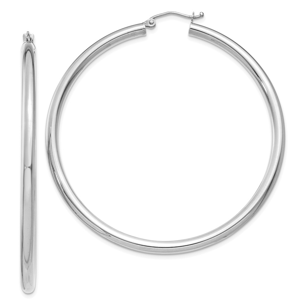 3mm, 14k White Gold Classic Round Hoop Earrings, 55mm (2 1/8 Inch)