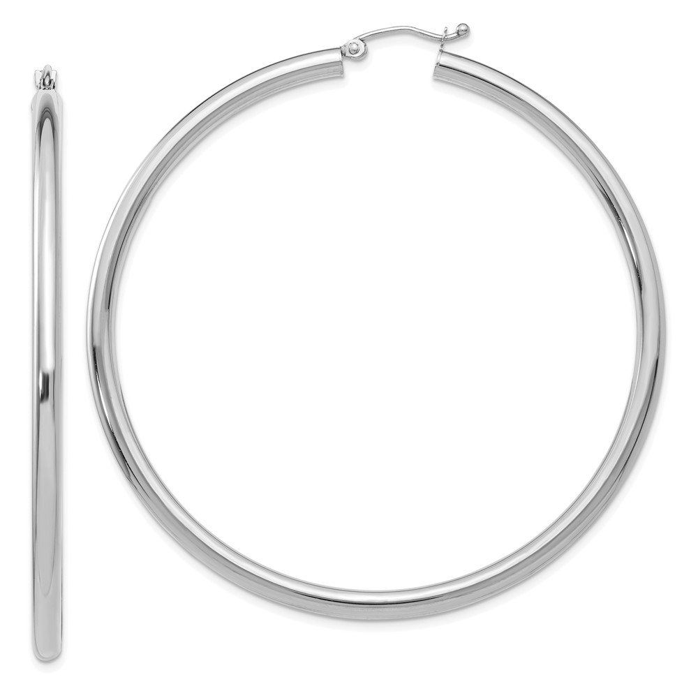 3mm, 14k White Gold Classic Round Hoop Earrings, 60mm (2 3/8 Inch)