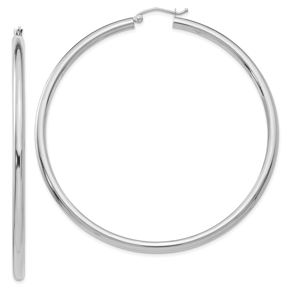 3mm, 14k White Gold Classic Round Hoop Earrings, 65mm (2 1/2 Inch)