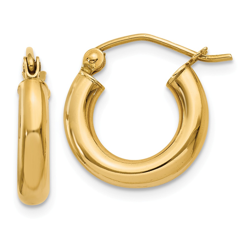 3mm, 14k Yellow Gold Classic Round Hoop Earrings, 13mm (1/2 Inch)