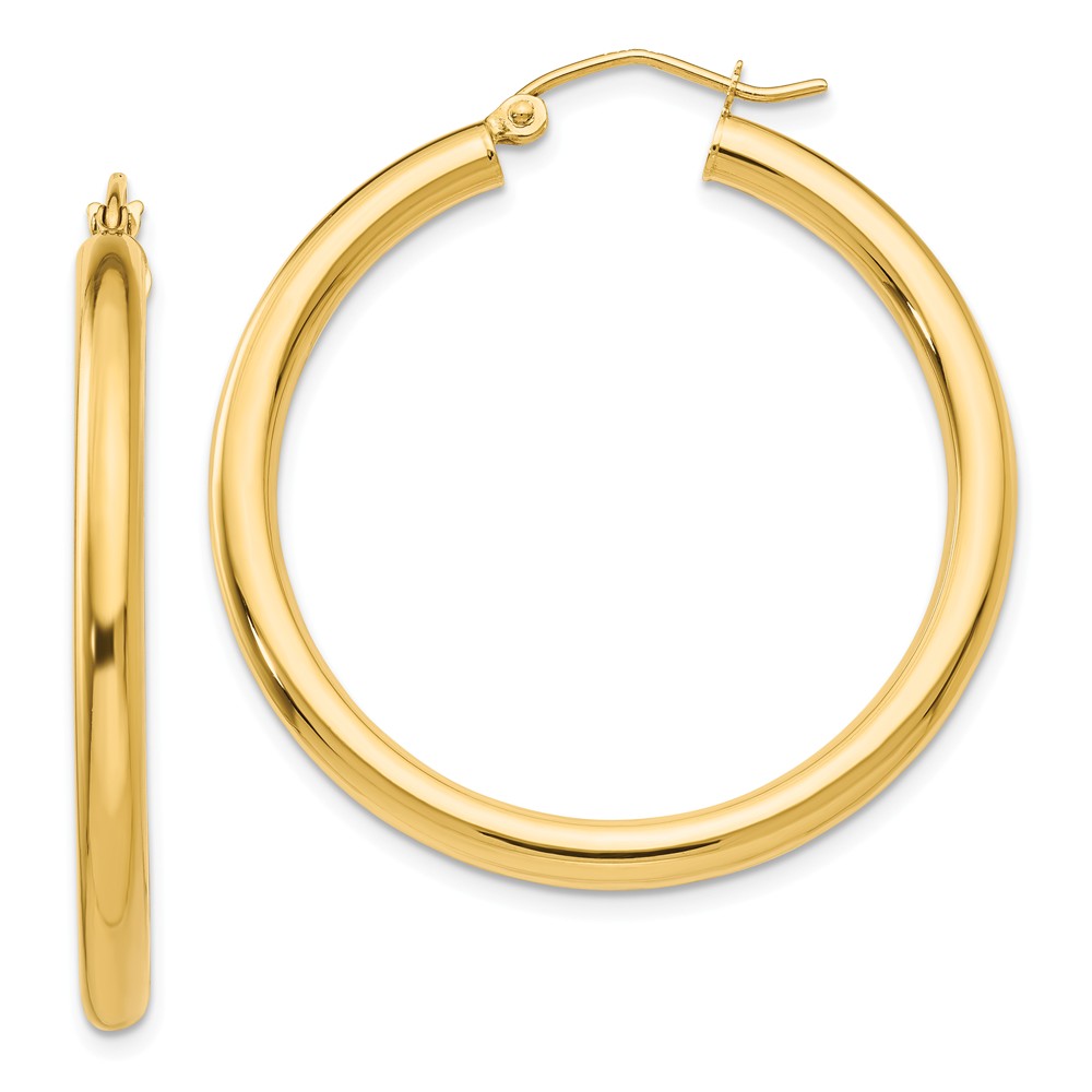 3mm, 14k Yellow Gold Classic Round Hoop Earrings, 35mm (1 3/8 Inch)