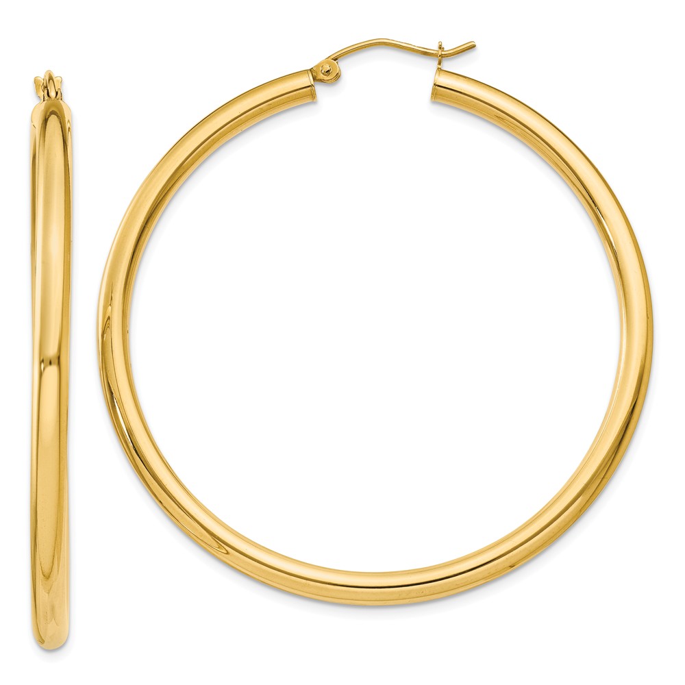 3mm, 14k Yellow Gold Classic Round Hoop Earrings, 50mm (1 7/8 Inch)