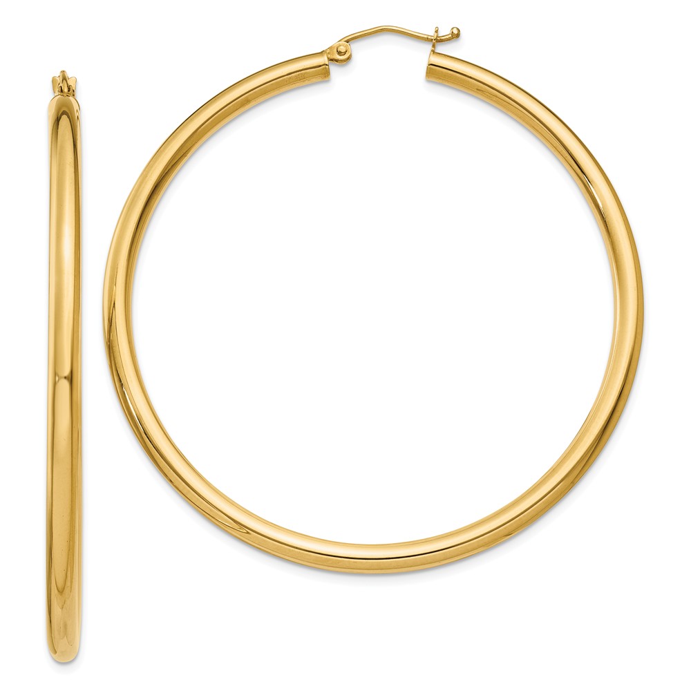 3mm, 14k Yellow Gold Classic Round Hoop Earrings, 55mm (2 1/8 Inch)