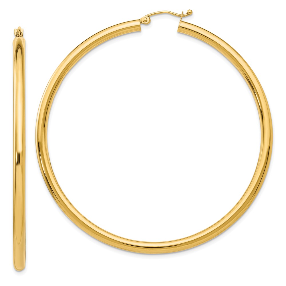 3mm, 14k Yellow Gold Classic Round Hoop Earrings, 60mm (2 3/8 Inch)