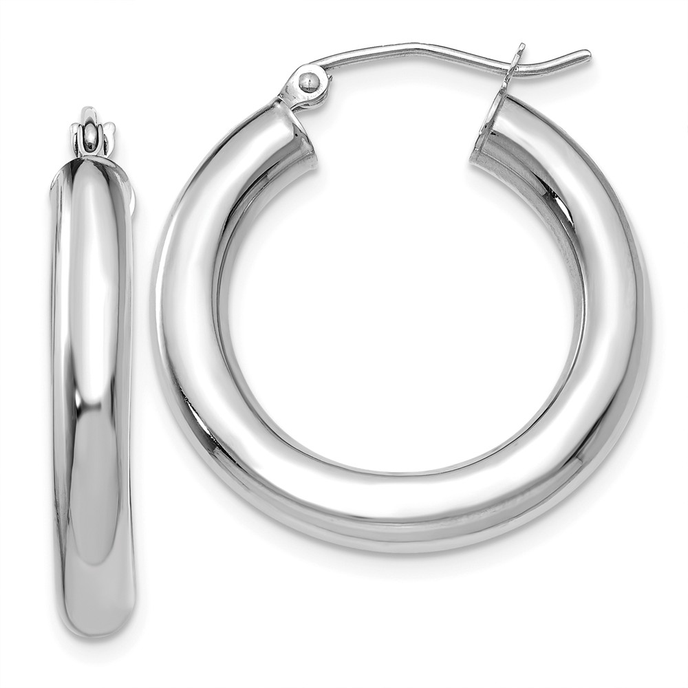 4mm, 14k White Gold Classic Round Hoop Earrings, 25mm (1 Inch)