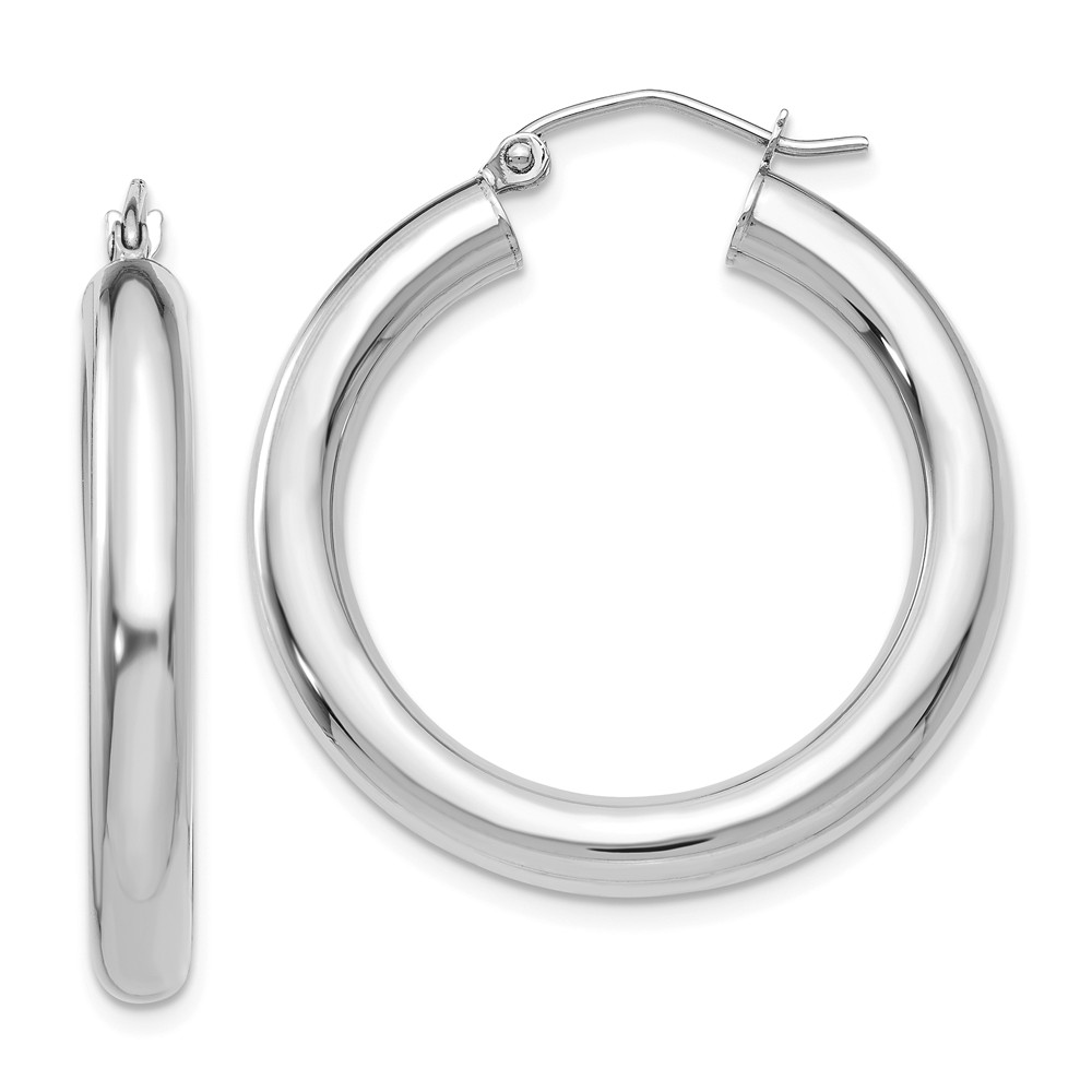 4mm, 14k White Gold Classic Round Hoop Earrings, 30mm (1 1/8 Inch)