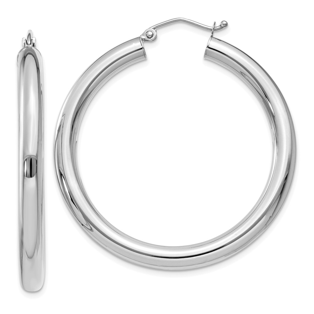 4mm, 14k White Gold Classic Round Hoop Earrings, 40mm (1 1/2 Inch)