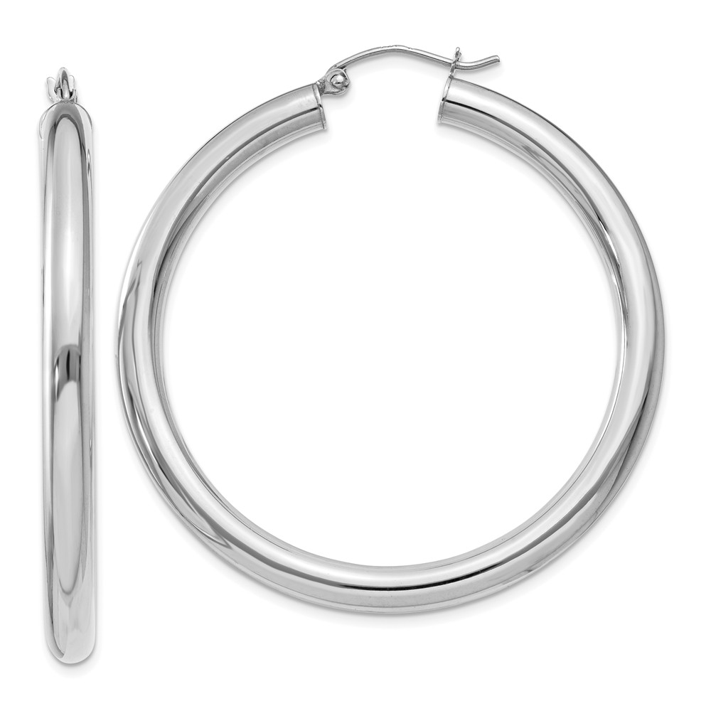 4mm, 14k White Gold Classic Round Hoop Earrings, 45mm (1 3/4 Inch)