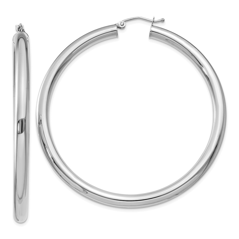 4mm, 14k White Gold Classic Round Hoop Earrings, 55mm (2 1/8 Inch)