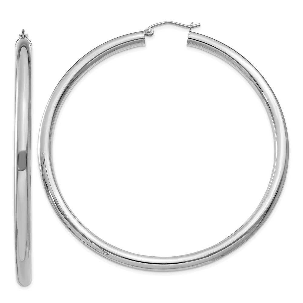 4mm, 14k White Gold Classic Round Hoop Earrings, 65mm (2 1/2 Inch)