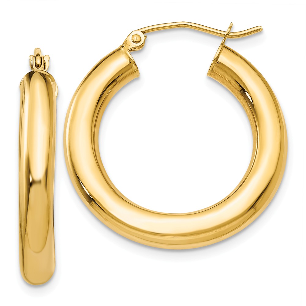 4mm, 14k Yellow Gold Classic Round Hoop Earrings, 25mm (1 Inch)