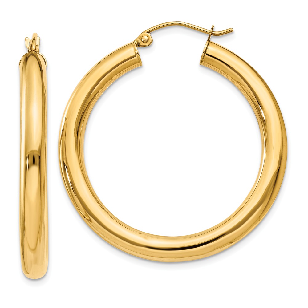 4mm, 14k Yellow Gold Classic Round Hoop Earrings, 35mm (1 3/8 Inch)