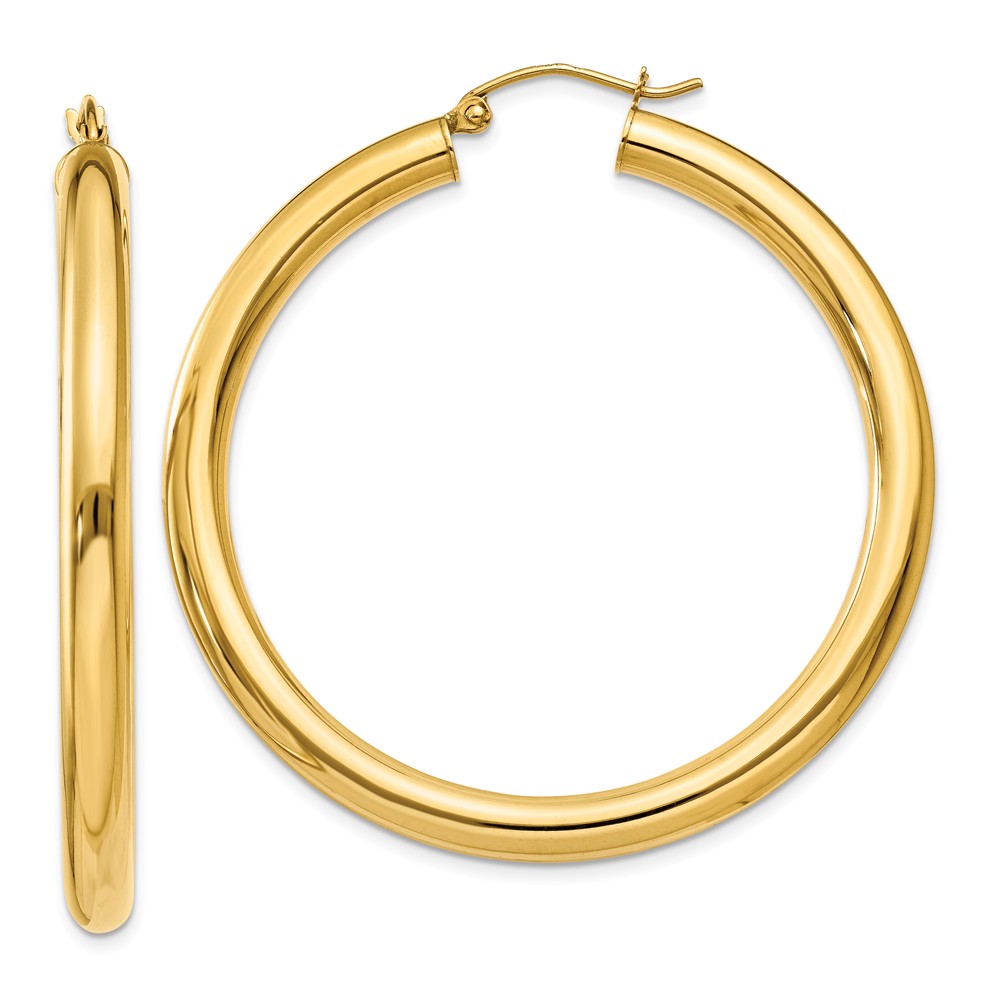4mm, 14k Yellow Gold Classic Round Hoop Earrings, 45mm (1 3/4 Inch)