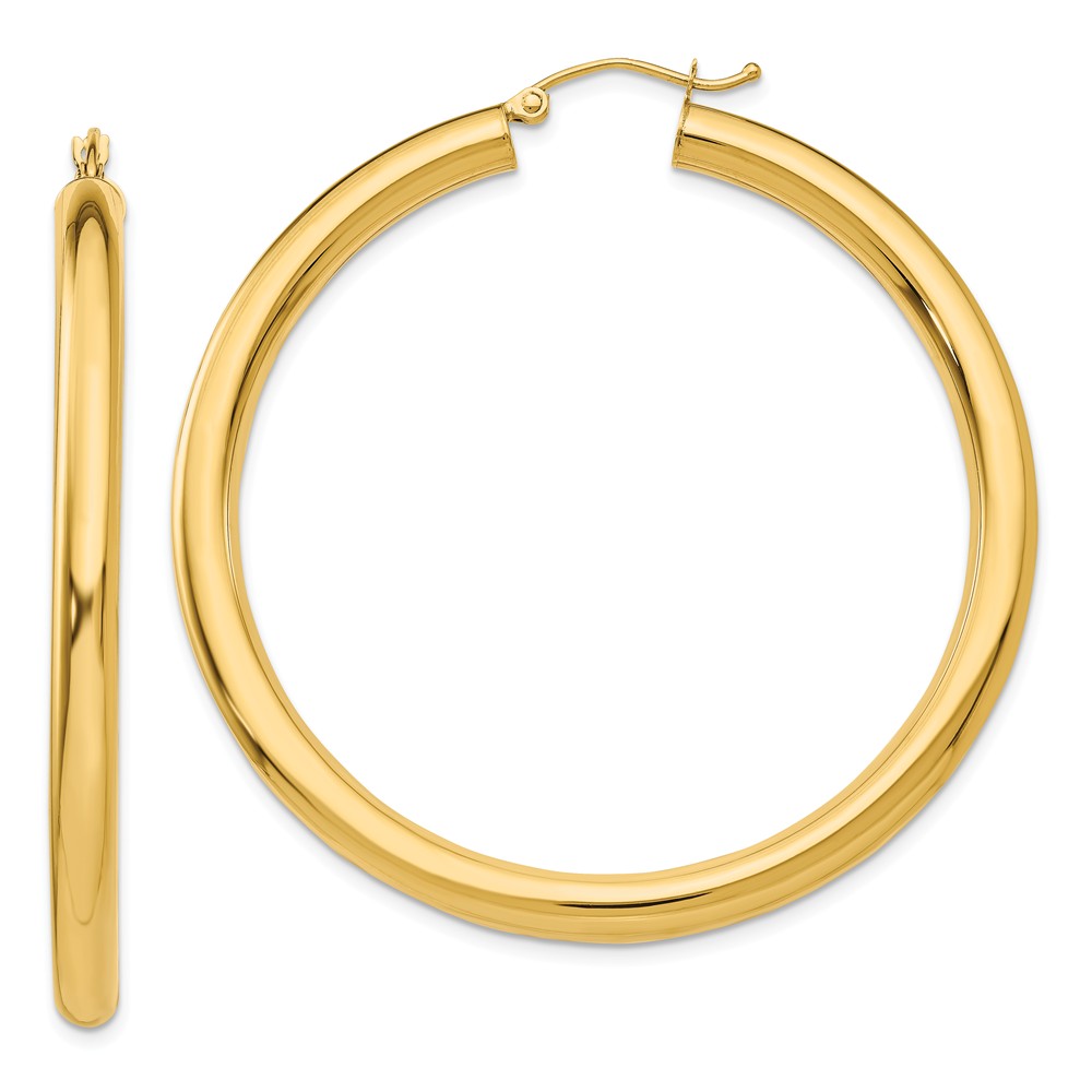 4mm, 14k Yellow Gold Classic Round Hoop Earrings, 50mm (1 7/8 Inch)