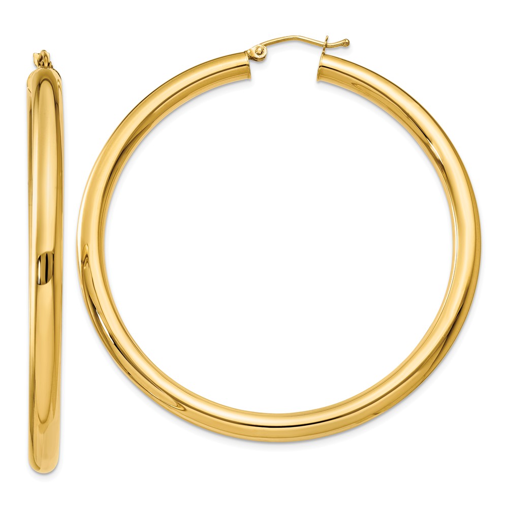 4mm, 14k Yellow Gold Classic Round Hoop Earrings, 55mm (2 1/8 Inch)