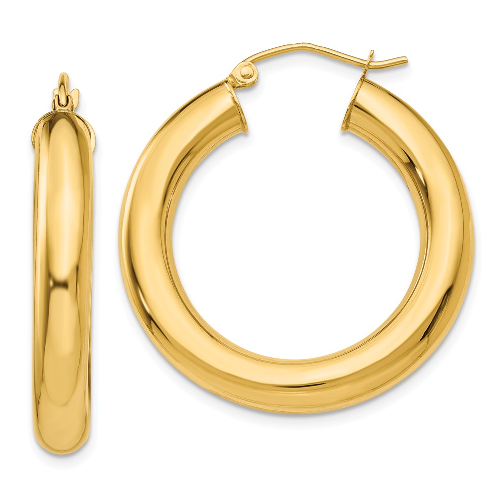 5mm, 14k Yellow Gold Classic Round Hoop Earrings, 30mm (1 1/8 Inch)