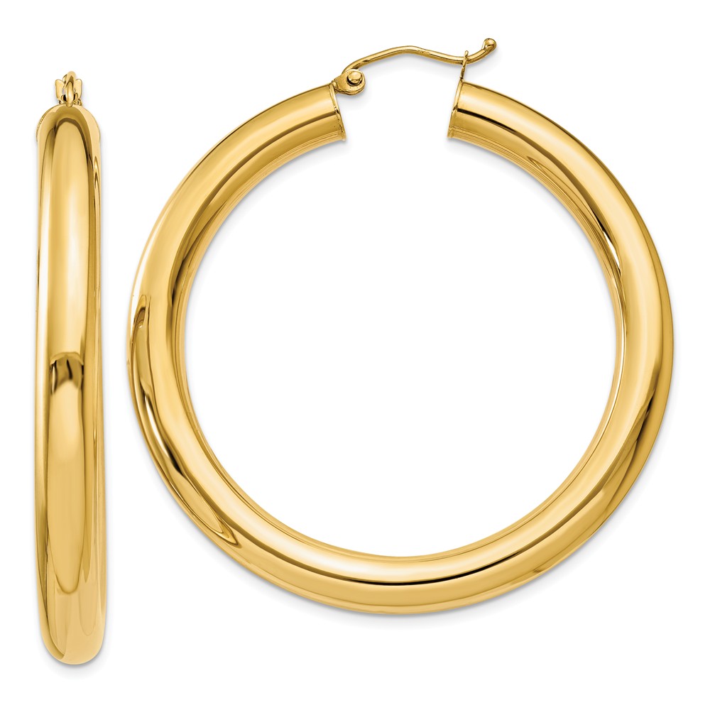 5mm, 14k Yellow Gold Classic Round Hoop Earrings, 45mm (1 3/4 Inch)