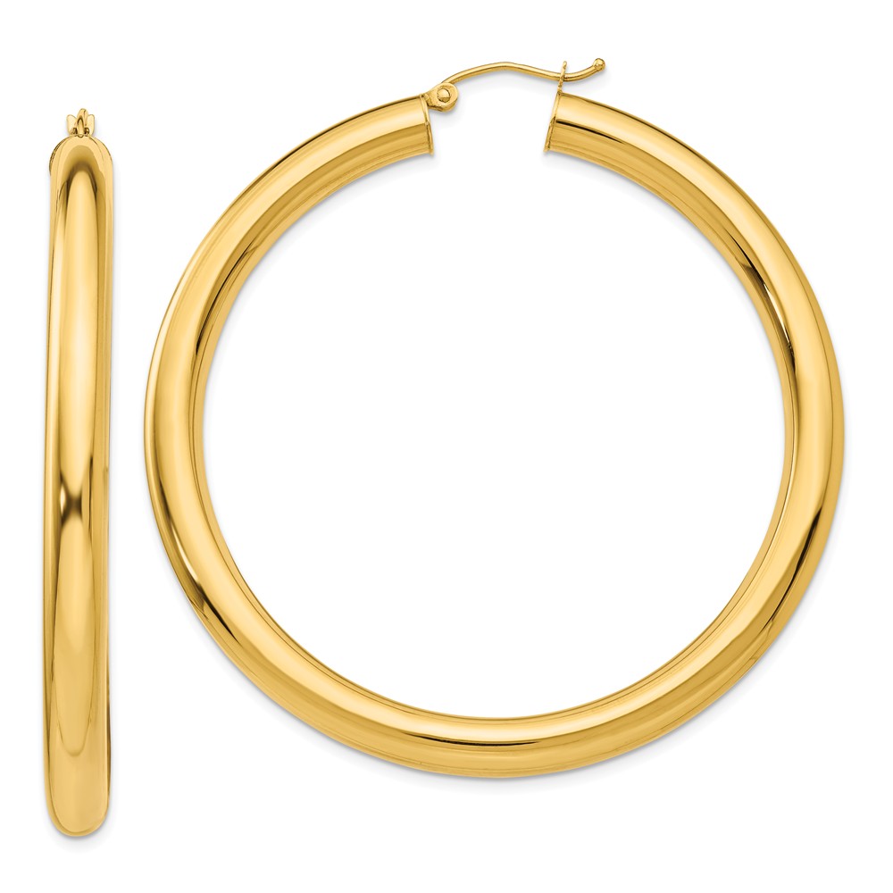 5mm, 14k Yellow Gold Classic Round Hoop Earrings, 55mm (2 1/8 Inch)