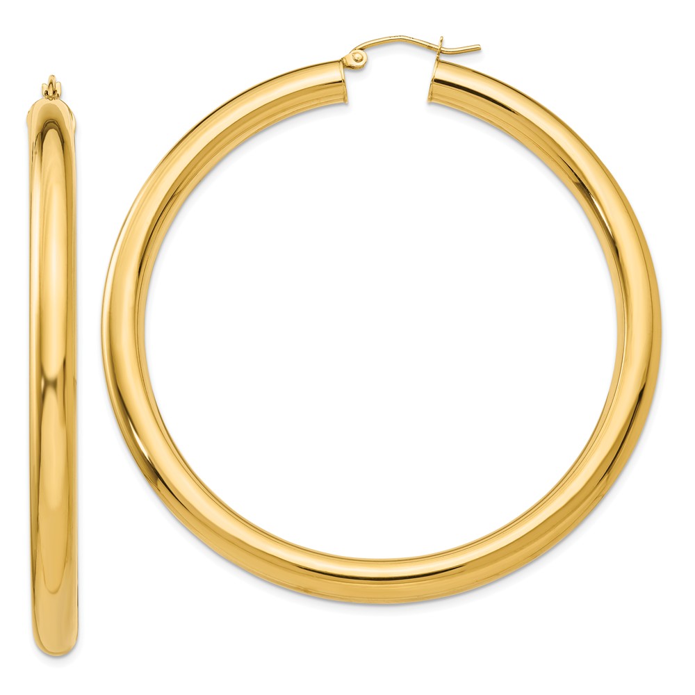 5mm, 14k Yellow Gold Classic Round Hoop Earrings, 60mm (2 3/8 Inch)