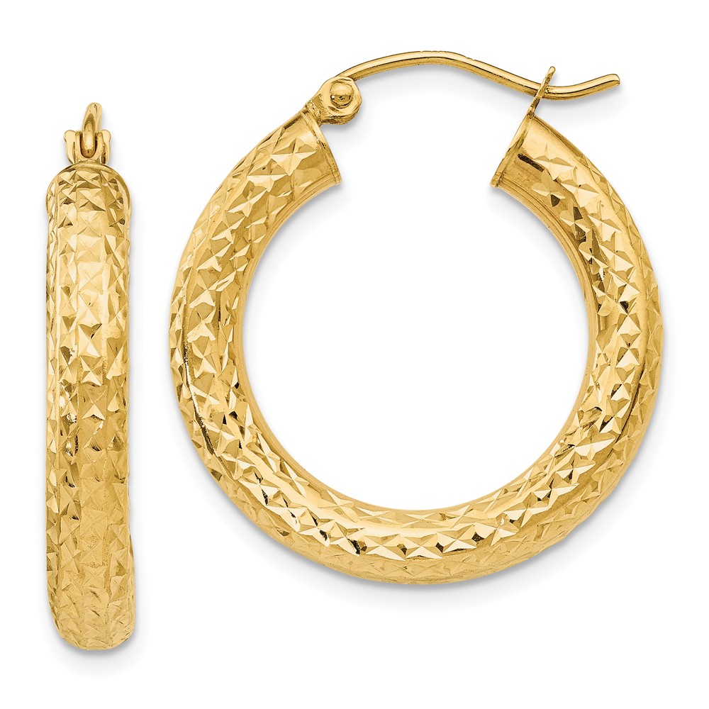 4mm, 14k Yellow Gold Diamond-cut Hoops, 25mm (1 Inch)