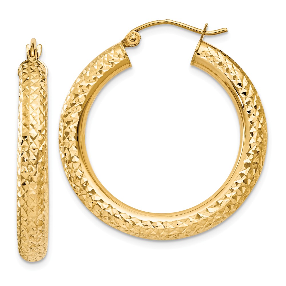 4mm, 14k Yellow Gold Diamond-cut Hoops, 30mm (1 1/8 Inch)