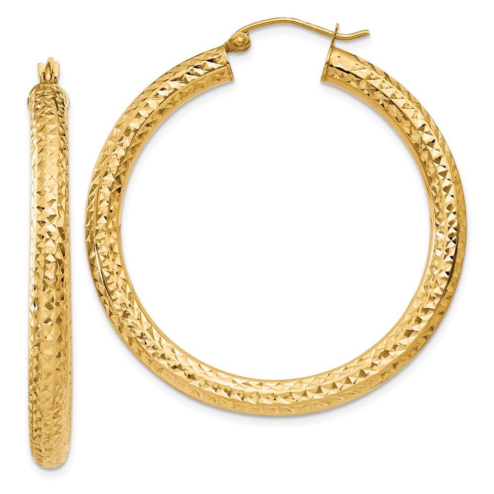 4mm, 14k Yellow Gold Diamond-cut Hoops, 40mm (1 1/2 Inch)