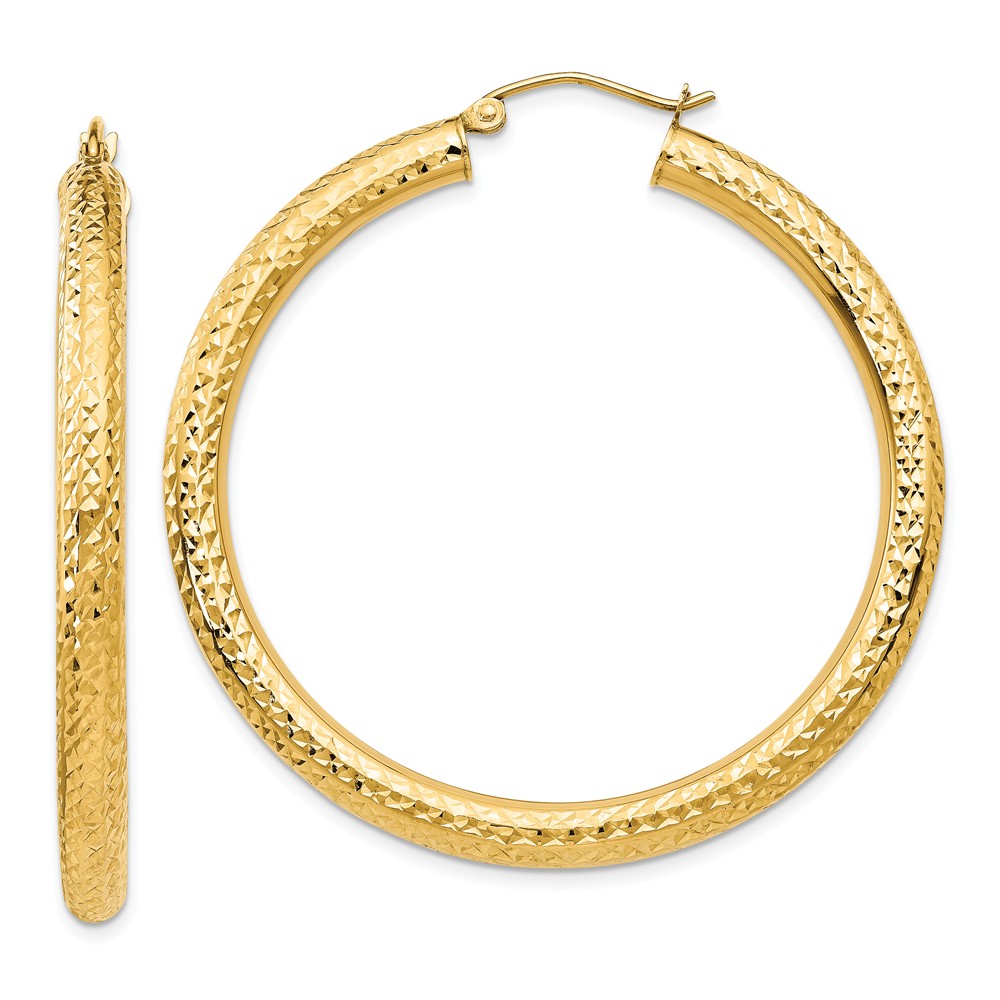 4mm, 14k Yellow Gold Diamond-cut Hoops, 45mm (1 3/4 Inch)