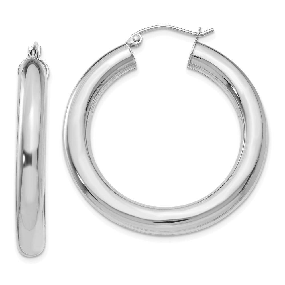 5mm, 14k White Gold Classic Round Hoop Earrings, 35mm (1 3/8 Inch)