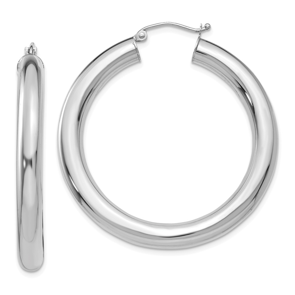 5mm, 14k White Gold Classic Round Hoop Earrings, 40mm (1 1/2 Inch)