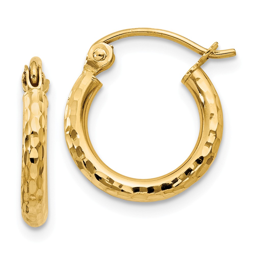 2mm, 14k Yellow Gold Diamond-cut Hoops, 13mm (1/2 Inch)