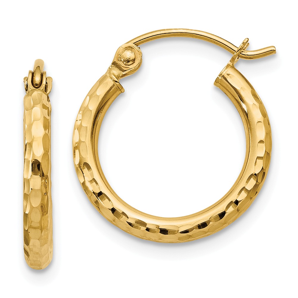 2mm, 14k Yellow Gold Diamond-cut Hoops, 15mm (9/16 Inch)