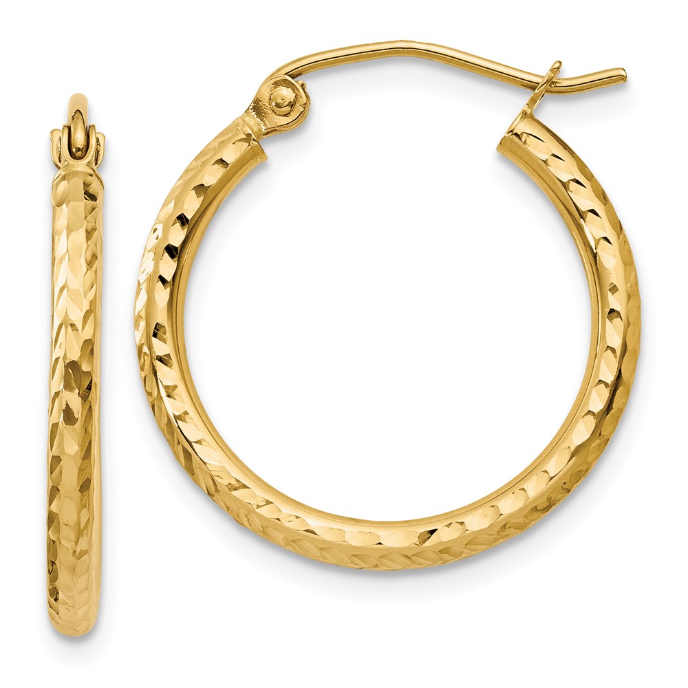 2mm, 14k Yellow Gold Diamond-cut Hoops, 20mm (3/4 Inch)