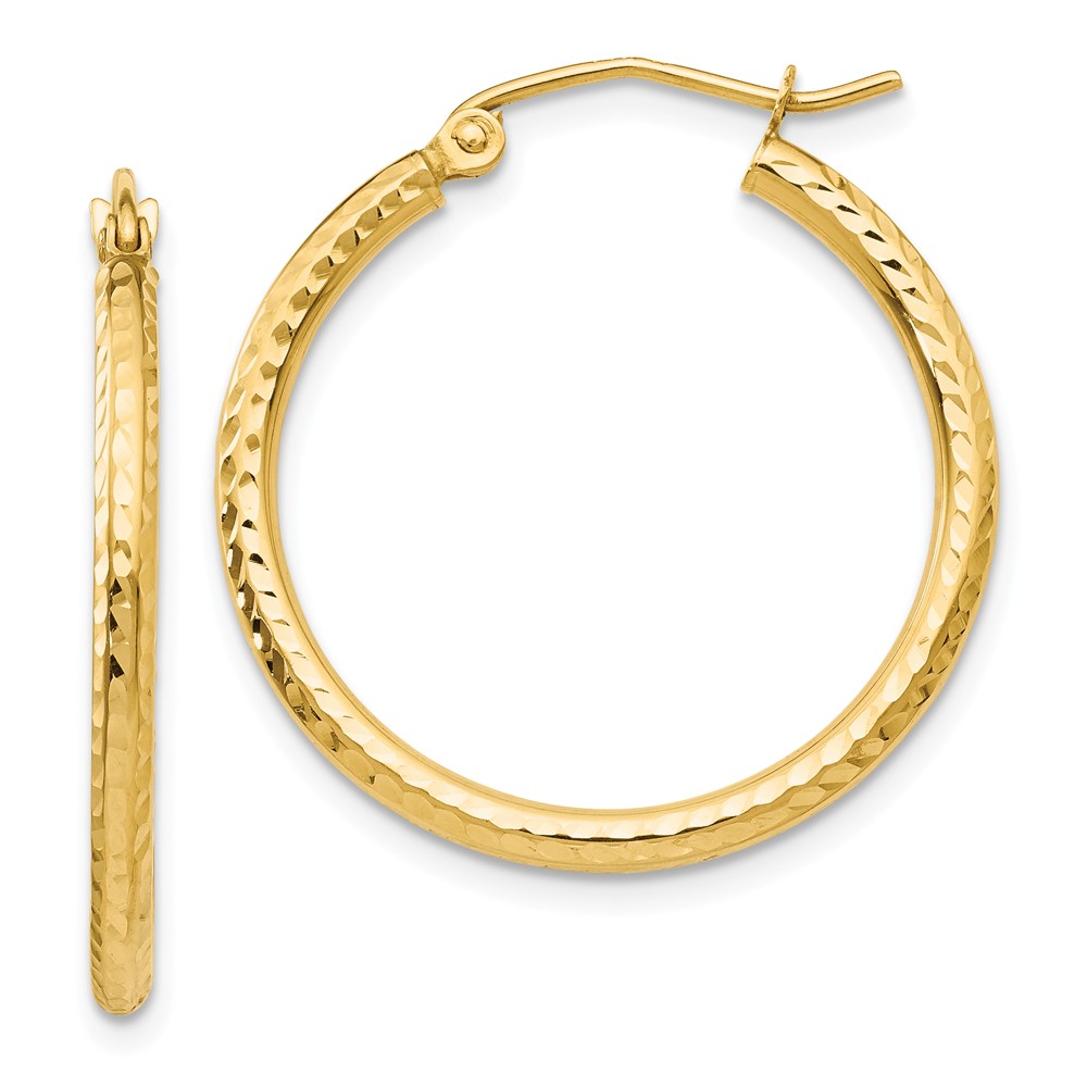 2mm, 14k Yellow Gold Diamond-cut Hoops, 25mm (1 Inch)