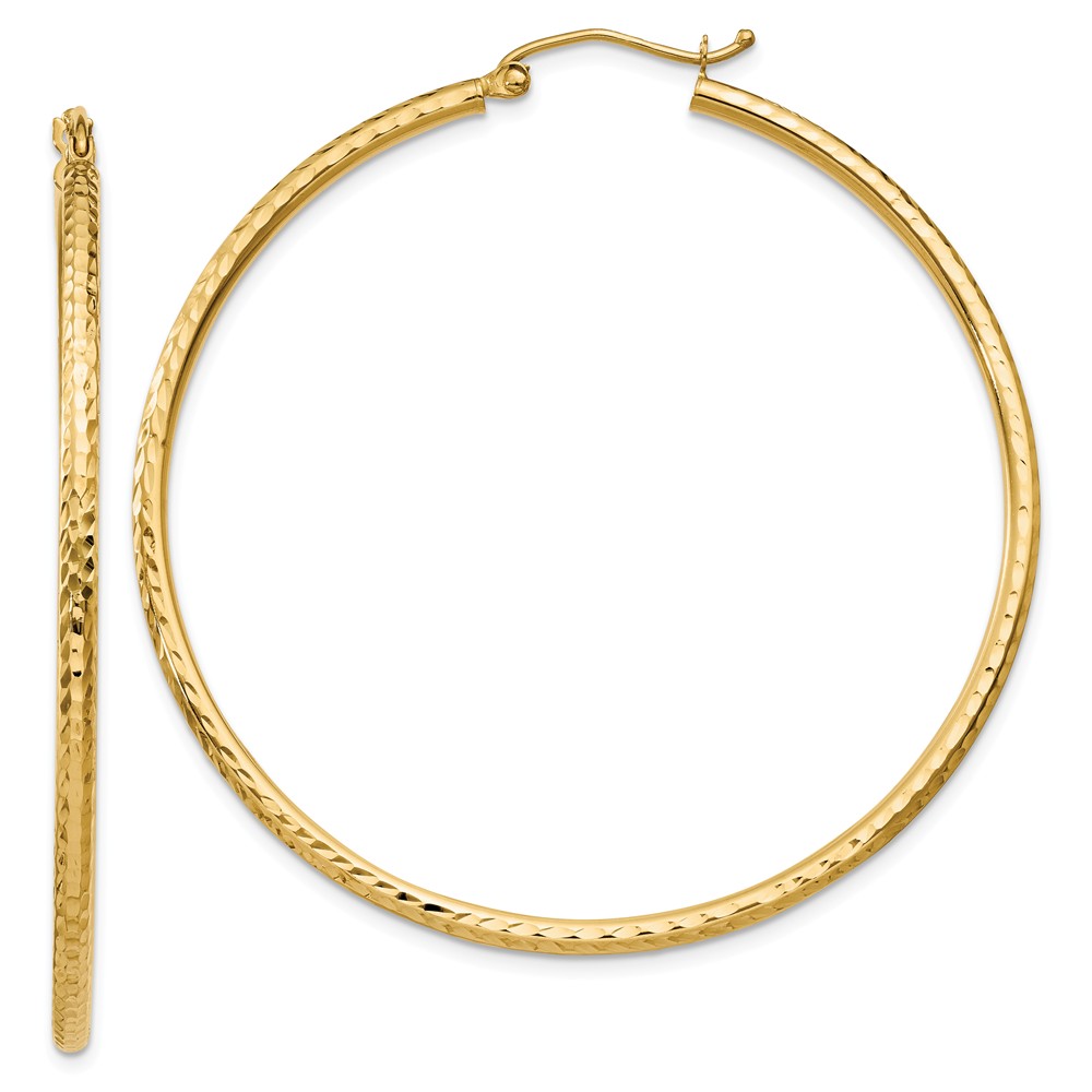 2mm, 14k Yellow Gold Diamond-cut Hoops, 50mm (1 7/8 Inch)