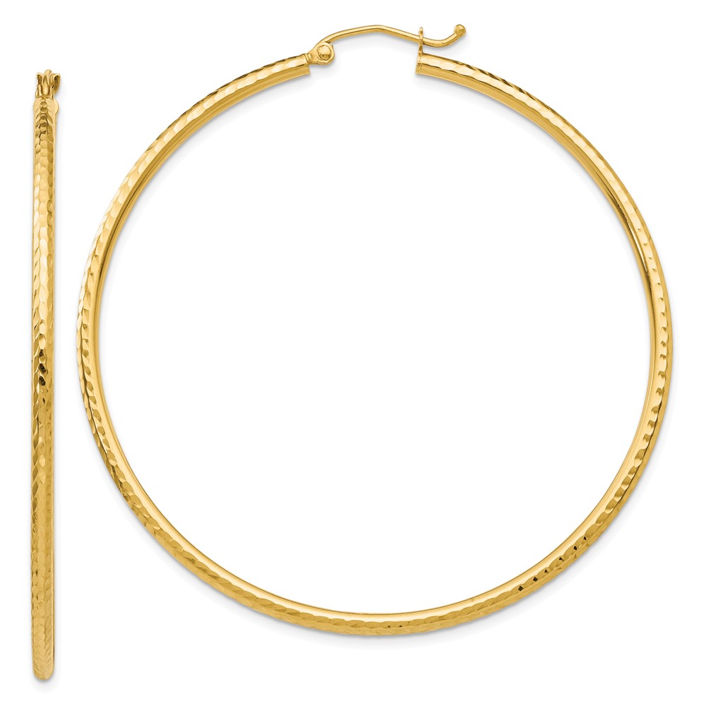 2mm, 14k Yellow Gold Diamond-cut Hoops, 55mm (2 1/8 Inch)