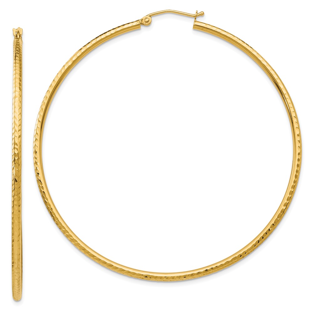 2mm, 14k Yellow Gold Diamond-cut Hoops, 60mm (2 3/8 Inch)