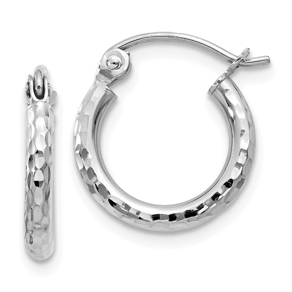 2mm, 14k White Gold Diamond-cut Hoops, 13mm (1/2 Inch)