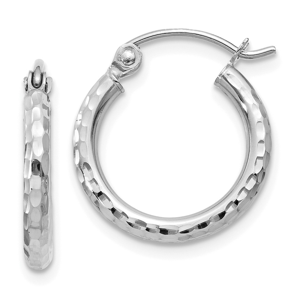 2mm, 14k White Gold Diamond-cut Hoops, 15mm (9/16 Inch)