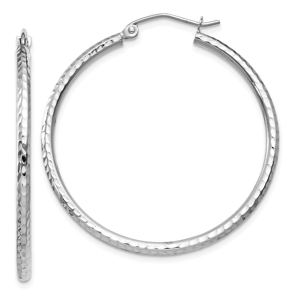 2mm, 14k White Gold Diamond-cut Hoops, 35mm (1 3/8 Inch)