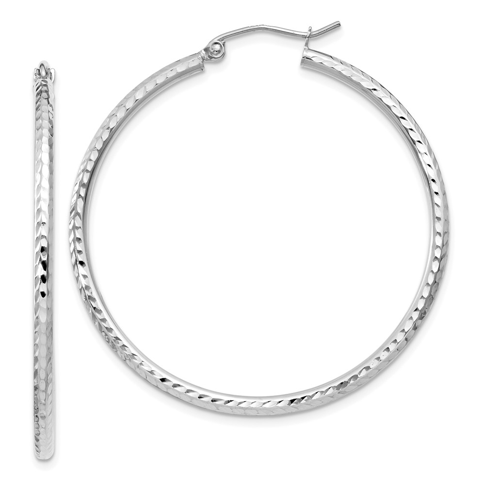 2mm, 14k White Gold Diamond-cut Hoops, 40mm (1 1/2 Inch)