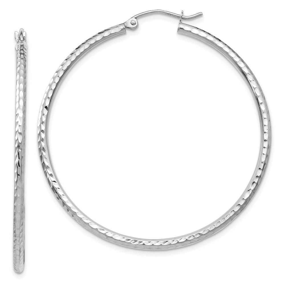 2mm, 14k White Gold Diamond-cut Hoops, 45mm (1 3/4 Inch)