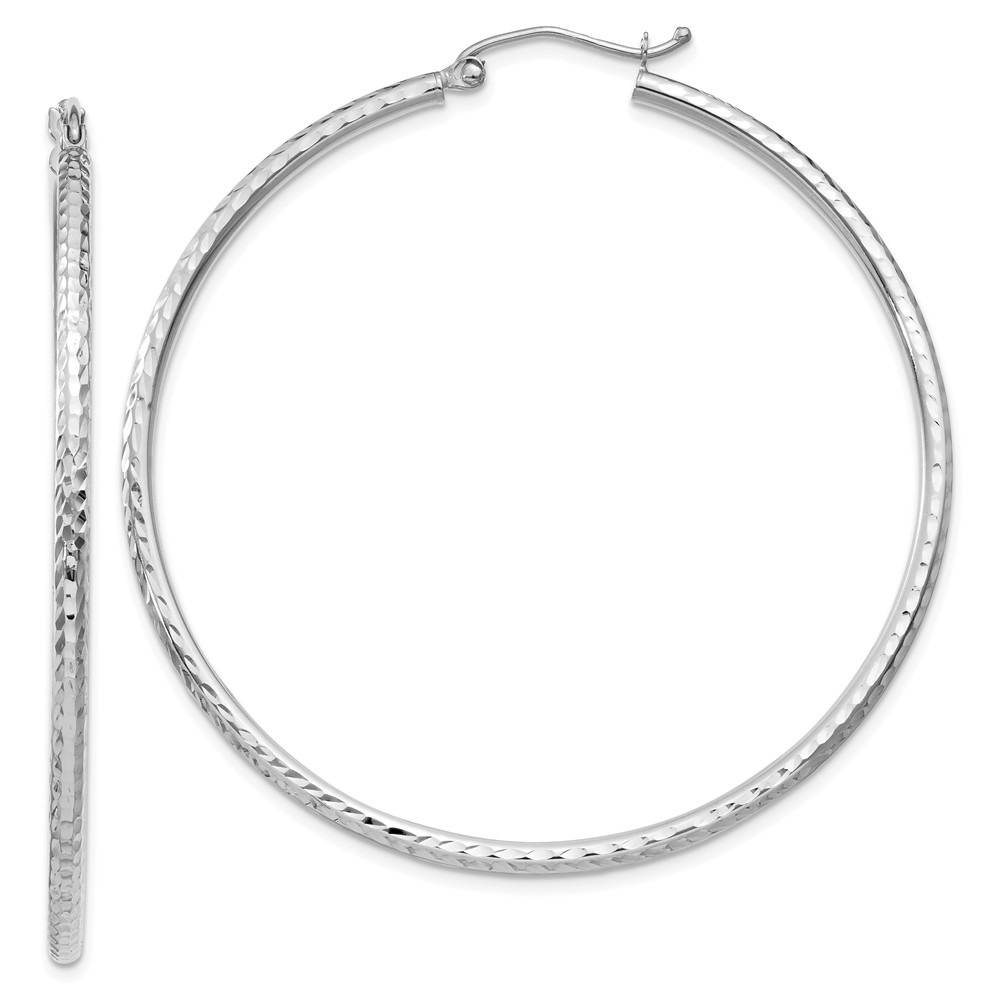 2mm, 14k White Gold Diamond-cut Hoops, 50mm (1 7/8 Inch)