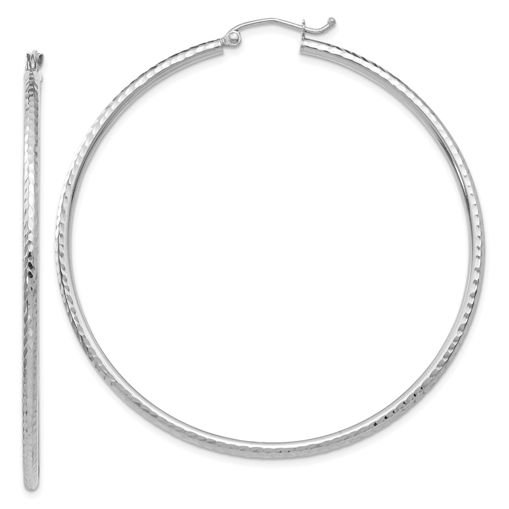 2mm, 14k White Gold Diamond-cut Hoops, 55mm (2 1/8 Inch)