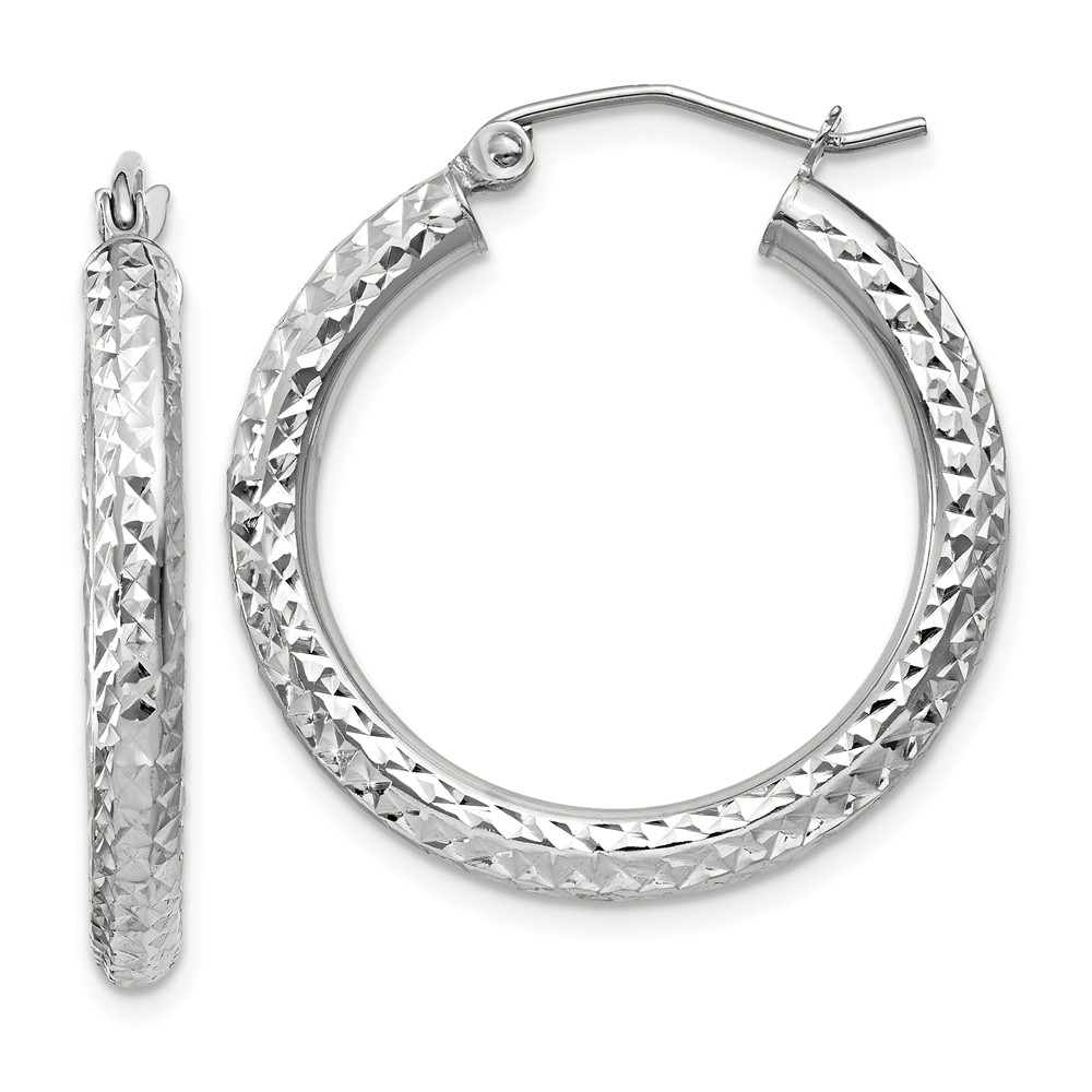 3mm, 14k White Gold Diamond-cut Hoops, 25mm (1 Inch)